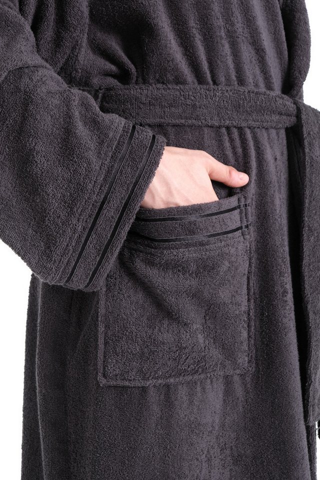 Bruno Banani Herrenbademantel Clement, ideal für Sauna & Spa, Hotelbademantel, Morgenmantel, Langform, Walkfrottier, Kapuze, Gürtel, 100% Baumwolle, einfarbig,  – Bild 5 von 5