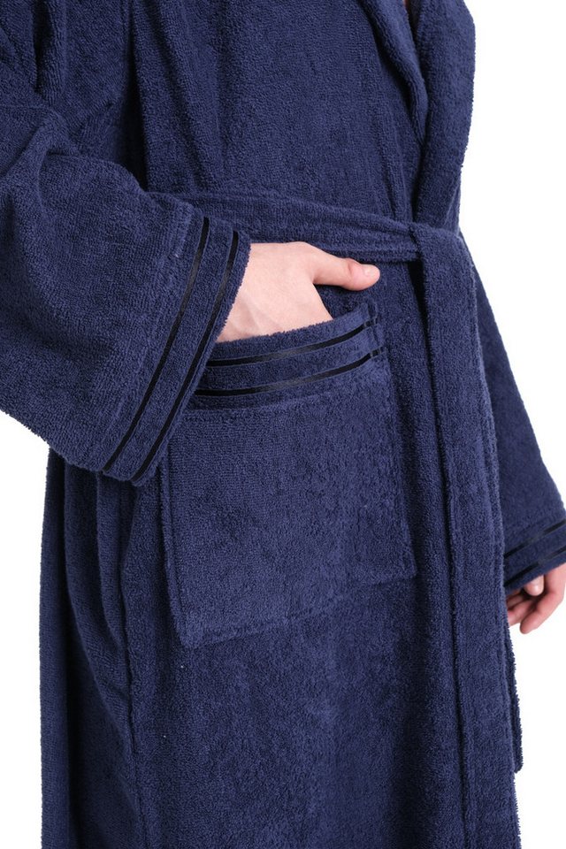 Bruno Banani Herrenbademantel Clement, ideal für Sauna & Spa, Hotelbademantel, Morgenmantel, Langform, Walkfrottier, Kapuze, Gürtel, 100% Baumwolle, einfarbig,  – Bild 4 von 5