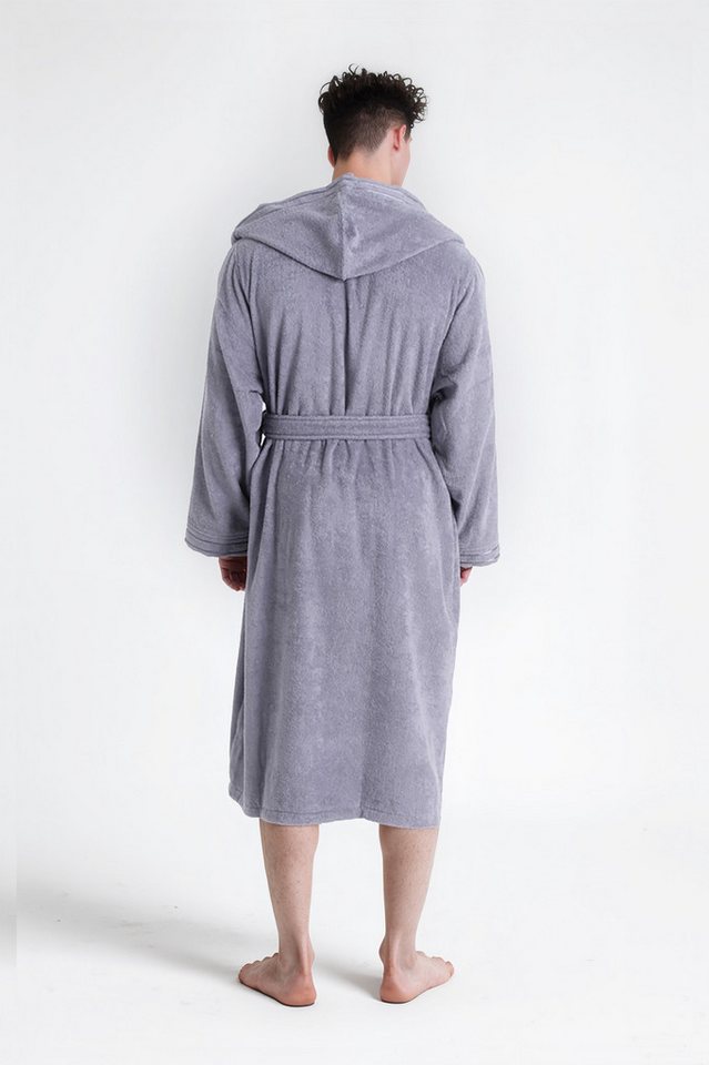 Bruno Banani Herrenbademantel Clement, ideal für Sauna & Spa, Hotelbademantel, Morgenmantel, Langform, Walkfrottier, Kapuze, Gürtel, 100% Baumwolle, einfarbig,  – Bild 2 von 5