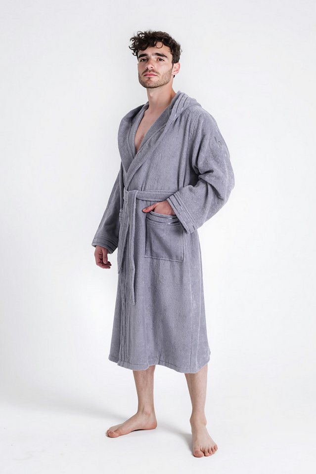 Bruno Banani Herrenbademantel Clement, ideal für Sauna & Spa, Hotelbademantel, Morgenmantel, Langform, Walkfrottier, Kapuze, Gürtel, 100% Baumwolle, einfarbig,  – Bild 4 von 5