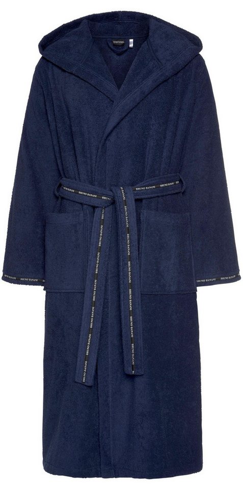 Bruno Banani Herrenbademantel Danny, Normallänge & Überlänge, auch in extra lang, Hotelbademantel, Langform, Walkfrottee, Kapuze, Gürtel, mit Logostreifen, Herr – Bild 2 von 5