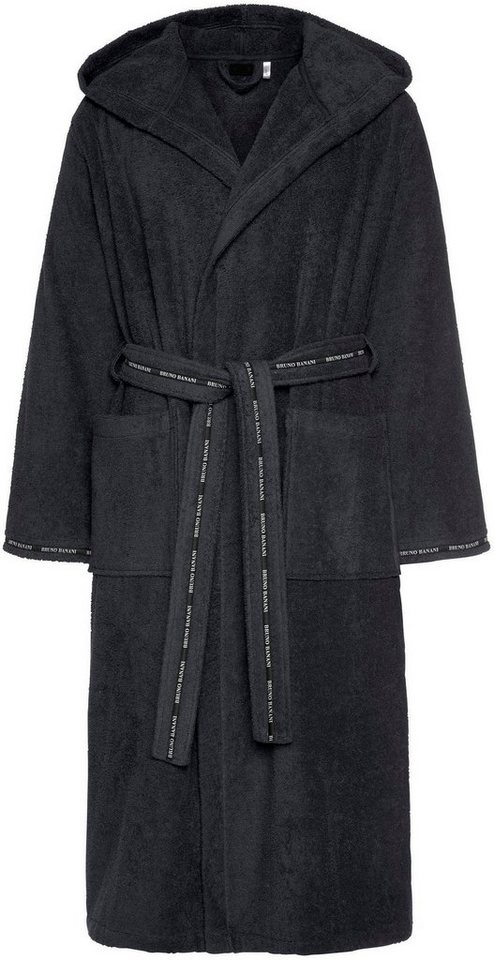 Bruno Banani Herrenbademantel Danny, Normallänge & Überlänge, auch in extra lang, Hotelbademantel, Langform, Walkfrottee, Kapuze, Gürtel, mit Logostreifen, Herr – Bild 2 von 5