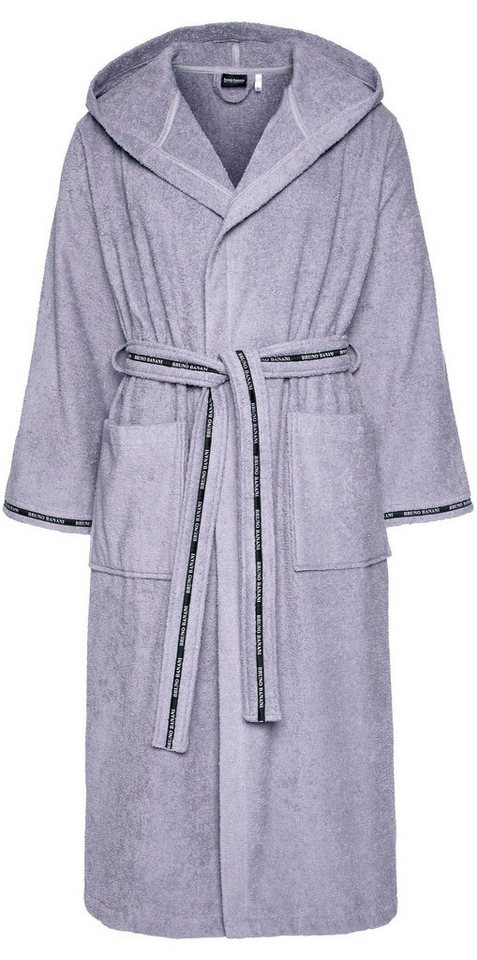 Bruno Banani Herrenbademantel Danny, Normallänge & Überlänge, auch in extra lang, Hotelbademantel, Langform, Walkfrottee, Kapuze, Gürtel, mit Logostreifen, Herr – Bild 2 von 5