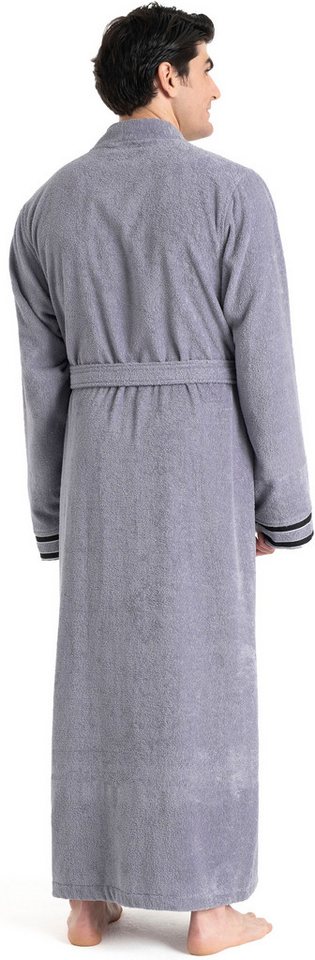 Bruno Banani Herrenbademantel Roy, ideal für Sauna & Spa, Standardlänge & Überlänge, Langform, Walkfrottee, Kimono-Kragen, Gürtel, farblich abgesetzten Streifen – Bild 4 von 5