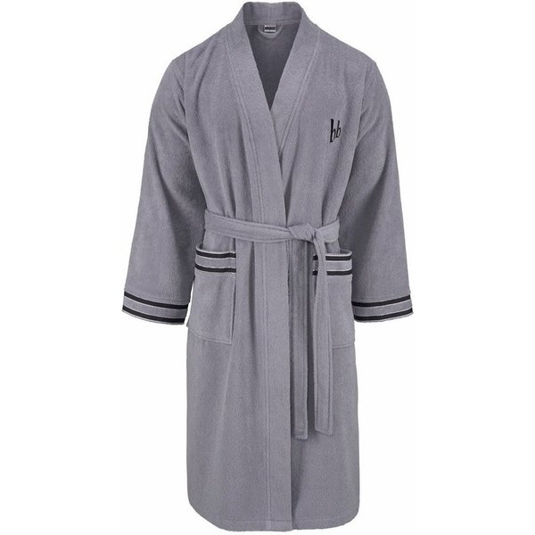 Bruno Banani Herrenbademantel Roy, ideal für Sauna & Spa, Standardlänge & Überlänge, Langform, Walkfrottee, Kimono-Kragen, Gürtel, farblich abgesetzten Streifen
