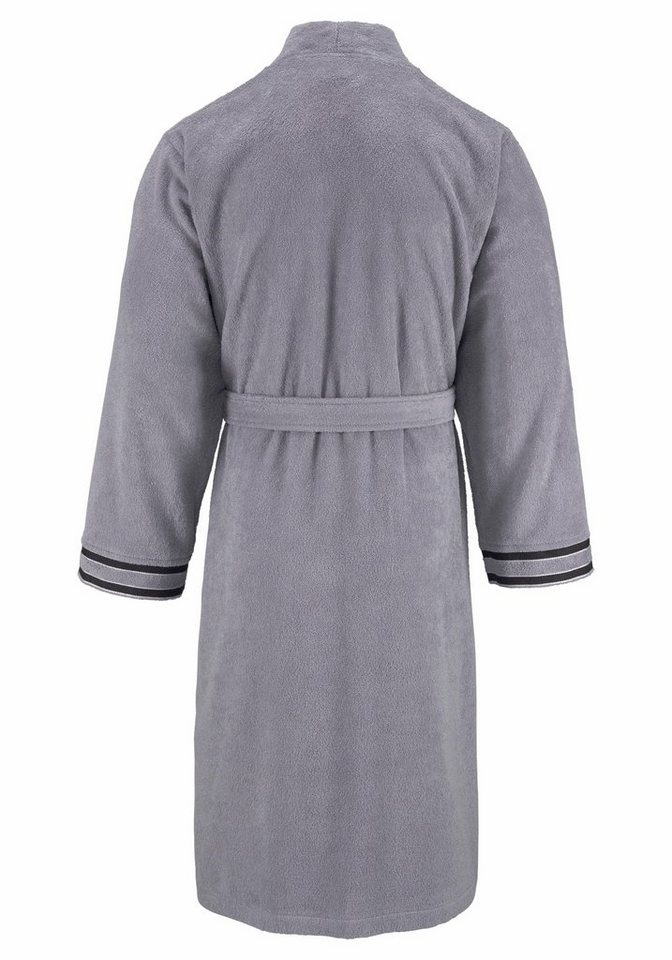 Bruno Banani Herrenbademantel Roy, ideal für Sauna & Spa, Standardlänge & Überlänge, Langform, Walkfrottee, Kimono-Kragen, Gürtel, farblich abgesetzten Streifen – Bild 2 von 5