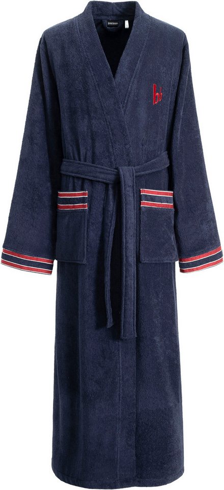 Bruno Banani Herrenbademantel Roy, ideal für Sauna & Spa, Standardlänge & Überlänge, Langform, Walkfrottee, Kimono-Kragen, Gürtel, farblich abgesetzten Streifen – Bild 2 von 5