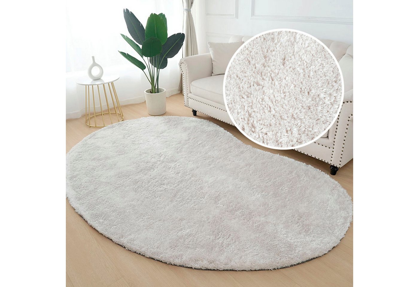 Bruno Banani Hochflor-Teppich Dana Bean shape, besondere Form, weich, Mikrofaser Teppiche, U-förmig, Höhe: 30 mm, organische Form, uni, Wohnzimmer, Schlafzimmer – Bild 2 von 5