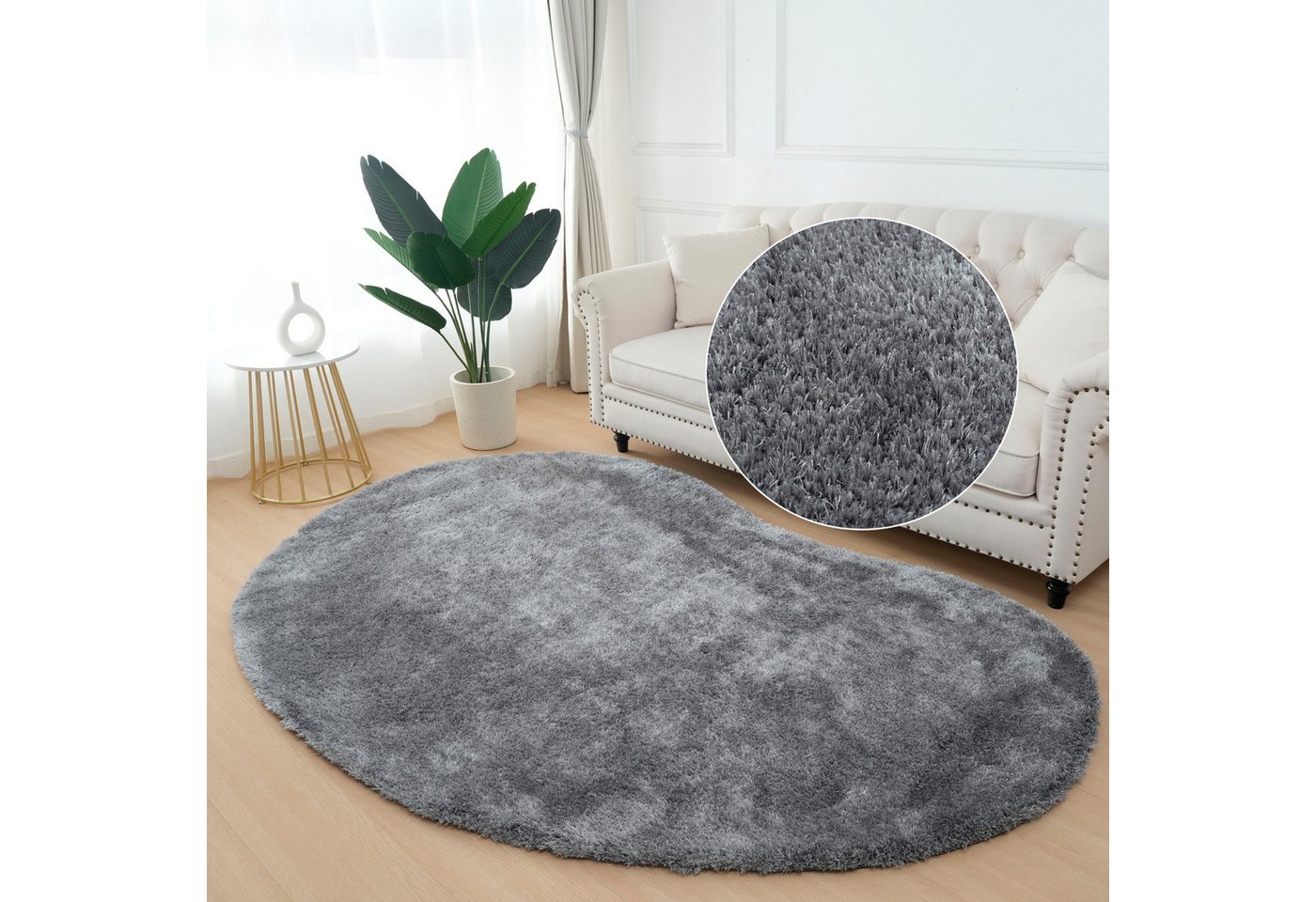 Bruno Banani Hochflor-Teppich Dana Bean shape, besondere Form, weich, Mikrofaser Teppiche, U-förmig, Höhe: 30 mm, organische Form, uni, Wohnzimmer, Schlafzimmer – Bild 2 von 5