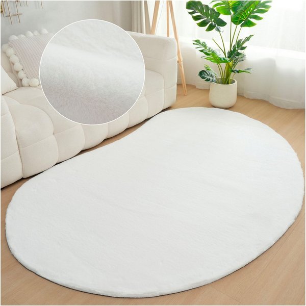 Bruno Banani Hochflor-Teppich Rabbit 2 Bean, Kunstfell Teppich, Modern, besondere Form, U-förmig, Höhe: 25 mm, Kaninchenfell-Haptik, Microfaser, Wohnzimmer, Sch