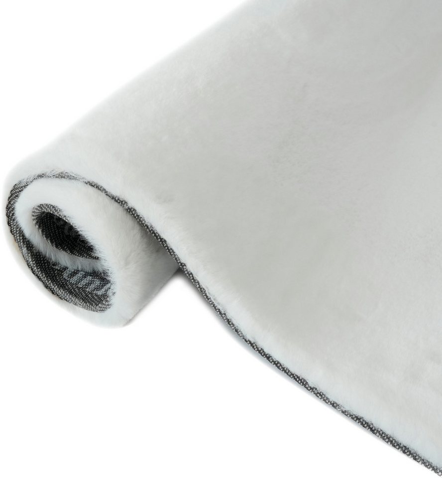 Bruno Banani Hochflor-Teppich Rabbit 2 Bean, Kunstfell Teppich, Modern, besondere Form, U-förmig, Höhe: 25 mm, Kaninchenfell-Haptik, Microfaser, Wohnzimmer, Sch – Bild 5 von 5