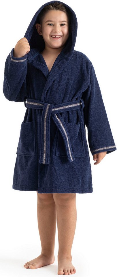 Bruno Banani Kinderbademantel Danny, Ideal für Zuhause, Schwimmbad oder im Urlaub, Langform, Walkfrottee, Kapuze, Gürtel, mit Logostreifen, aus 100% Baumwolle – Bild 3 von 5