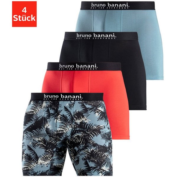 Bruno Banani Langer Boxer (Packung, 4-St., 4er-Pack) Langes Bein, Palmendruck und unifarben aus Baumwollmischung