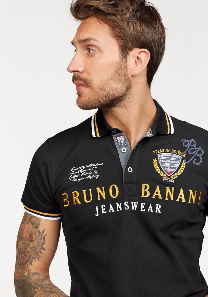 Bruno Banani Poloshirt körpernahe Passform, mit Stickereien und Badges, Polokragen – Bild 3 von 5