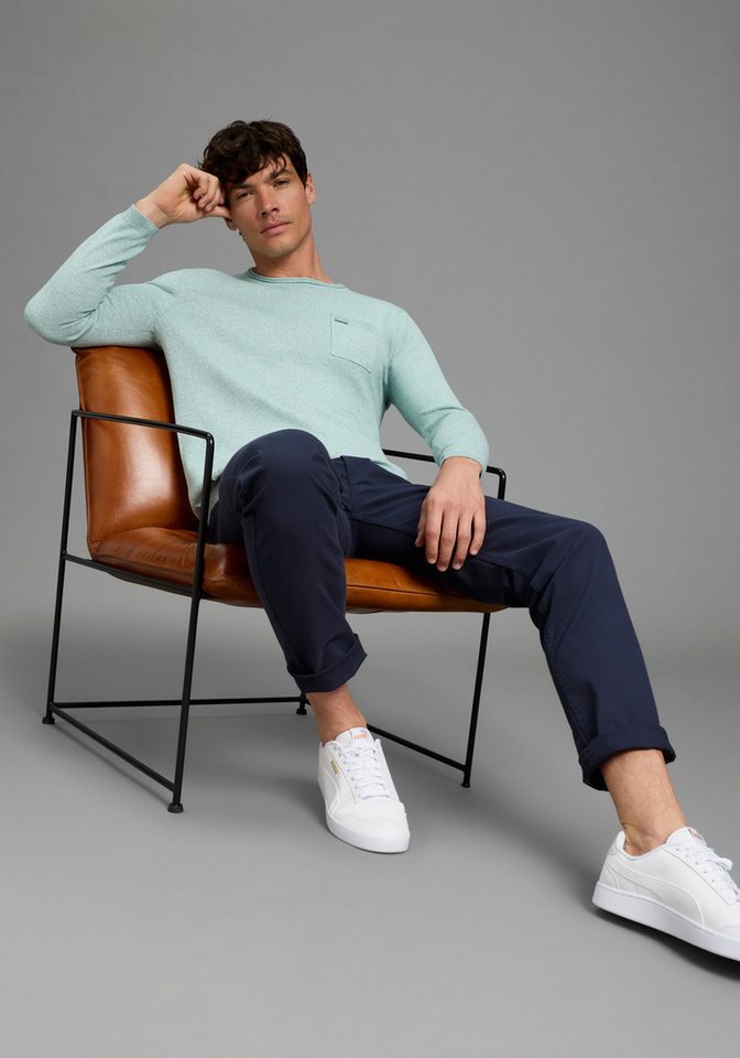 Bruno Banani Rundhalspullover aus Baumwolle, mit Rundhalsausschnitt, Langarm, melierte Optik – Bild 4 von 5