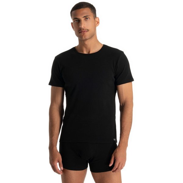 Bruno Banani Rundhalsshirt FINE RIB Feinripp, Kurzarm, Rundhalsausschnitt, Cotton-Mix