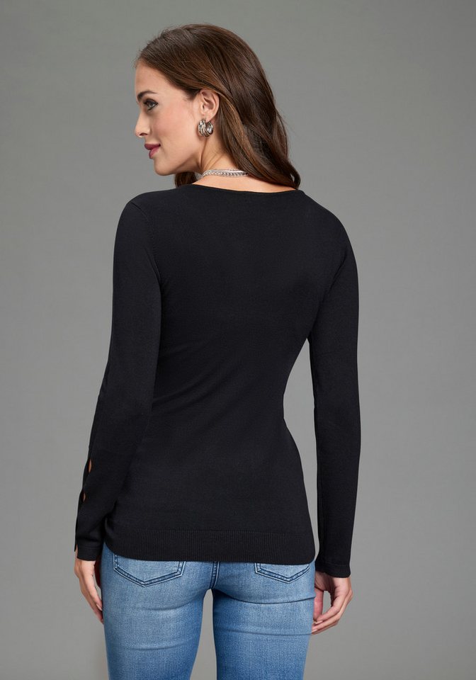 Bruno Banani Strickpullover aus Feinstrick, mit tiefem V-Ausschnitt, figurbetonte Passform – Bild 2 von 5