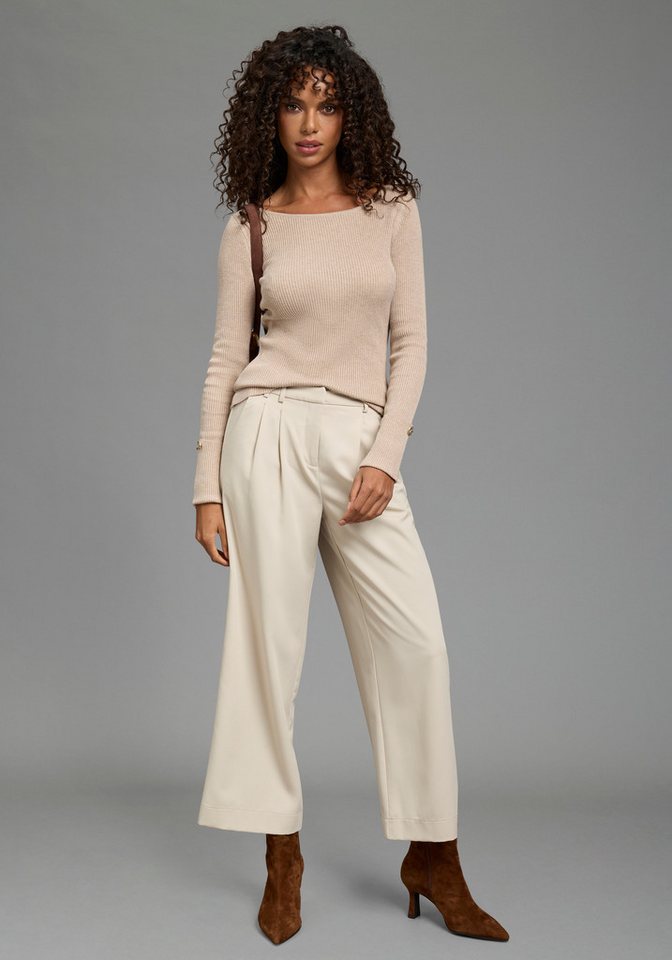 Bruno Banani Strickpullover aus Rippstrick, figurbetonte Passform, mit Aufschlag und Knopf – Bild 4 von 5