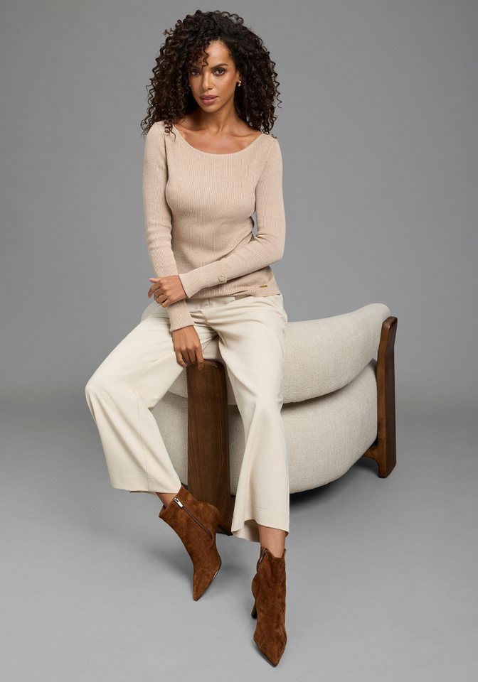 Bruno Banani Strickpullover aus Rippstrick, figurbetonte Passform, mit Aufschlag und Knopf – Bild 5 von 5