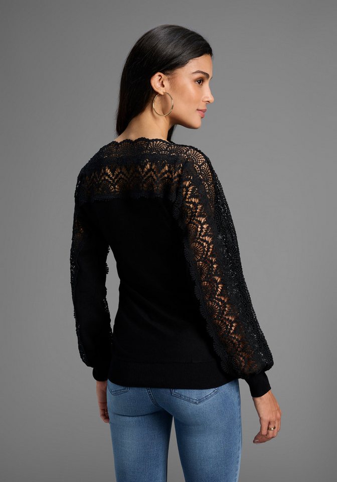 Bruno Banani Strickpullover mit Spitze auf Ärmel und Schulter – Bild 2 von 5