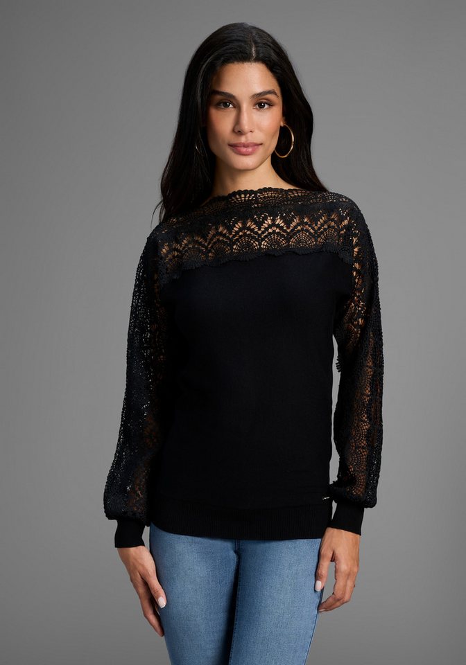 Bruno Banani Strickpullover mit Spitze auf Ärmel und Schulter – Bild 4 von 5