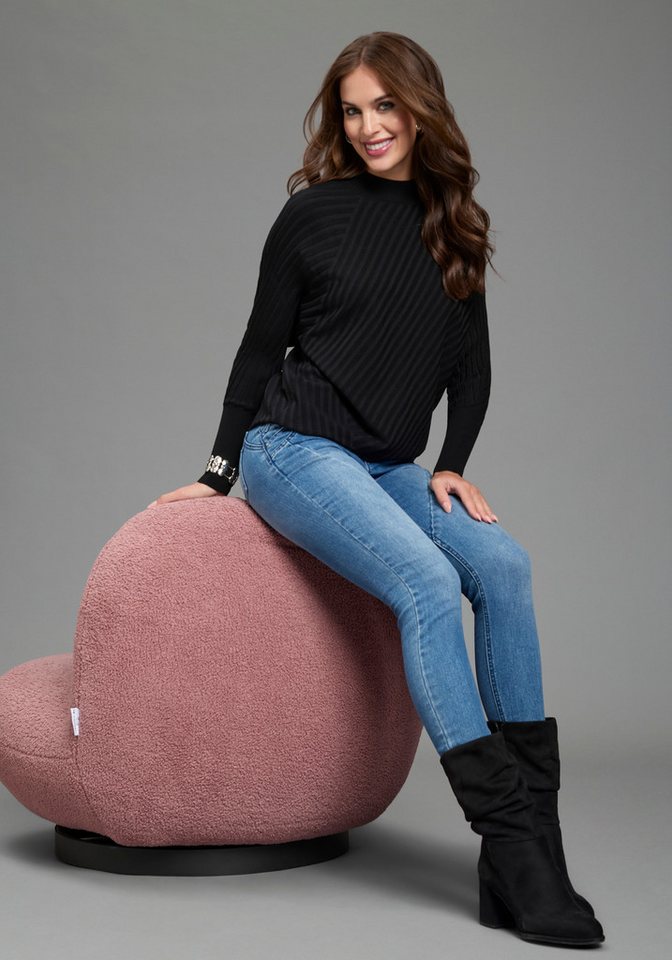 Bruno Banani Strickpullover mit Stehkragen, hüftlange Schnittform, unifarbenes Design – Bild 5 von 5