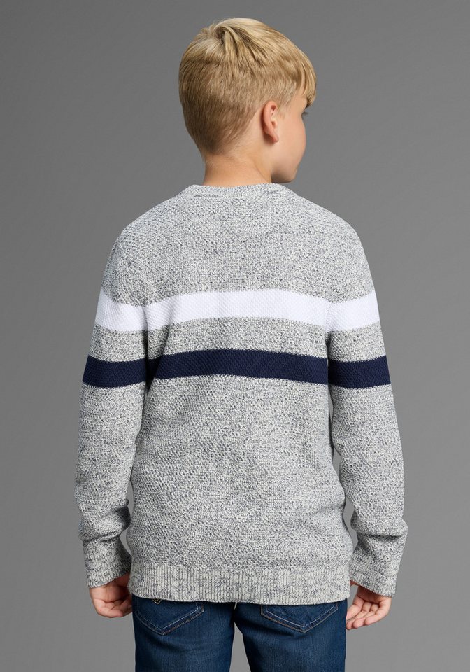 Bruno Banani Strickpullover Ringelpullover in modischer Strickstruktur für Jungen Für TEENS, Pullover in Melangeware – Bild 2 von 5