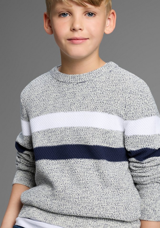 Bruno Banani Strickpullover Ringelpullover in modischer Strickstruktur für Jungen Für TEENS, Pullover in Melangeware – Bild 3 von 5