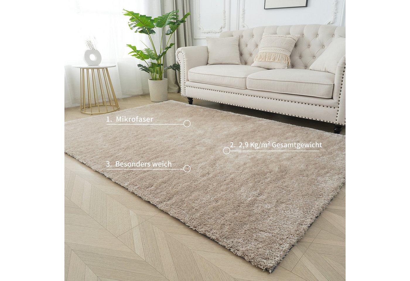 Bruno Banani Teppich Dana Teppich, besonders weich und kuschelig, Kundenliebling, rechteckig, Höhe: 30 mm, uni, Mikrofaser Teppiche, Wohnzimmer, Schlafzimmer, E – Bild 2 von 5