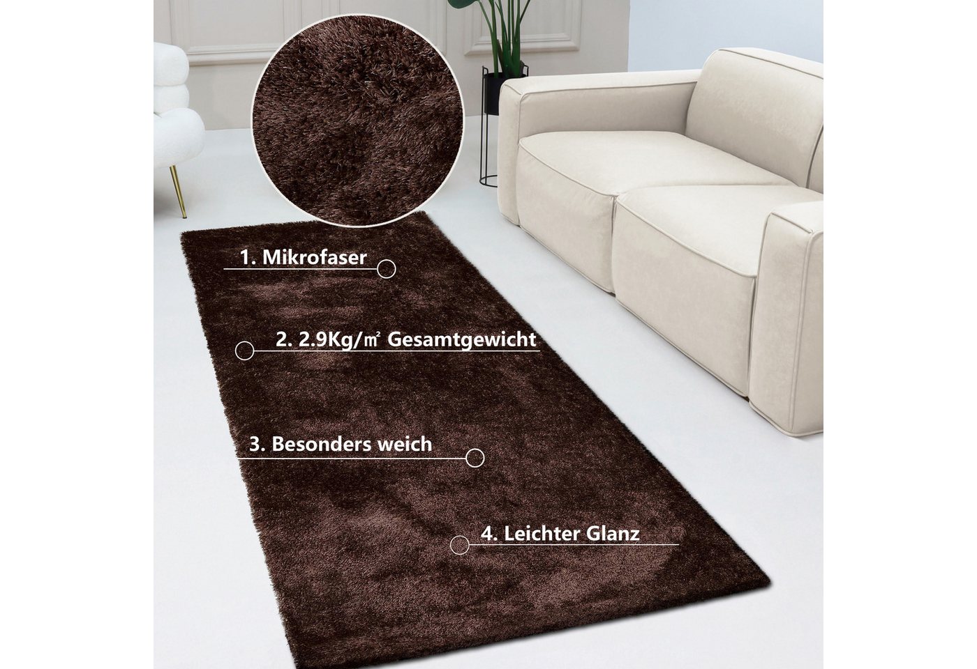 Bruno Banani Teppich Dana Teppich, besonders weich und kuschelig, Kundenliebling, rechteckig, Höhe: 30 mm, uni, Mikrofaser Teppiche, Wohnzimmer, Schlafzimmer, E – Bild 2 von 5
