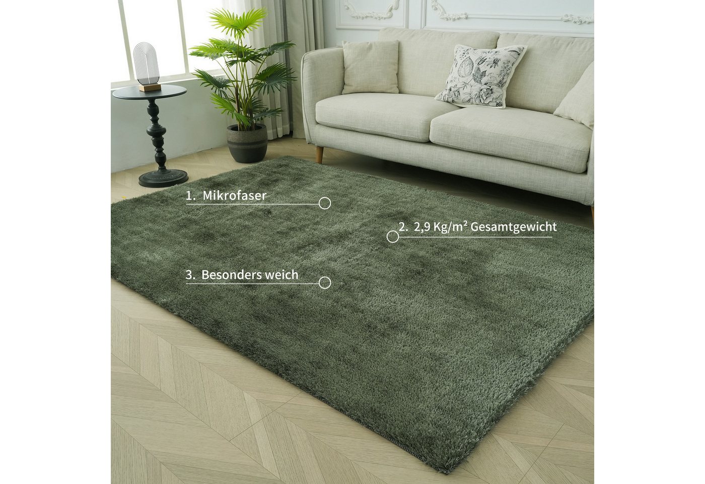 Bruno Banani Teppich Dana Teppich, besonders weich und kuschelig, Kundenliebling, rechteckig, Höhe: 30 mm, uni, Mikrofaser Teppiche, Wohnzimmer, Schlafzimmer, E – Bild 2 von 5