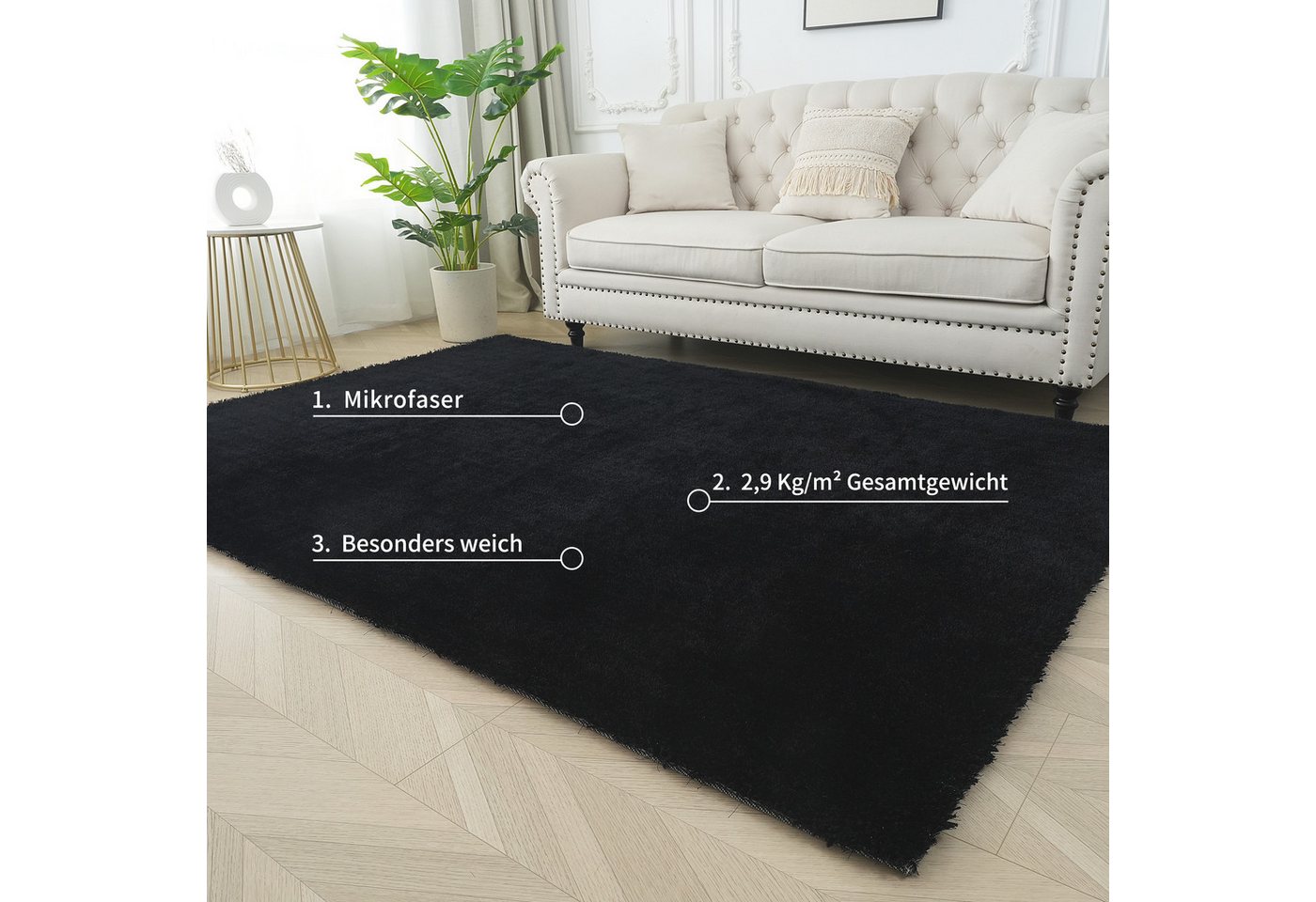 Bruno Banani Teppich Dana Teppich, besonders weich und kuschelig, Kundenliebling, rechteckig, Höhe: 30 mm, uni, Mikrofaser Teppiche, Wohnzimmer, Schlafzimmer, E – Bild 2 von 5