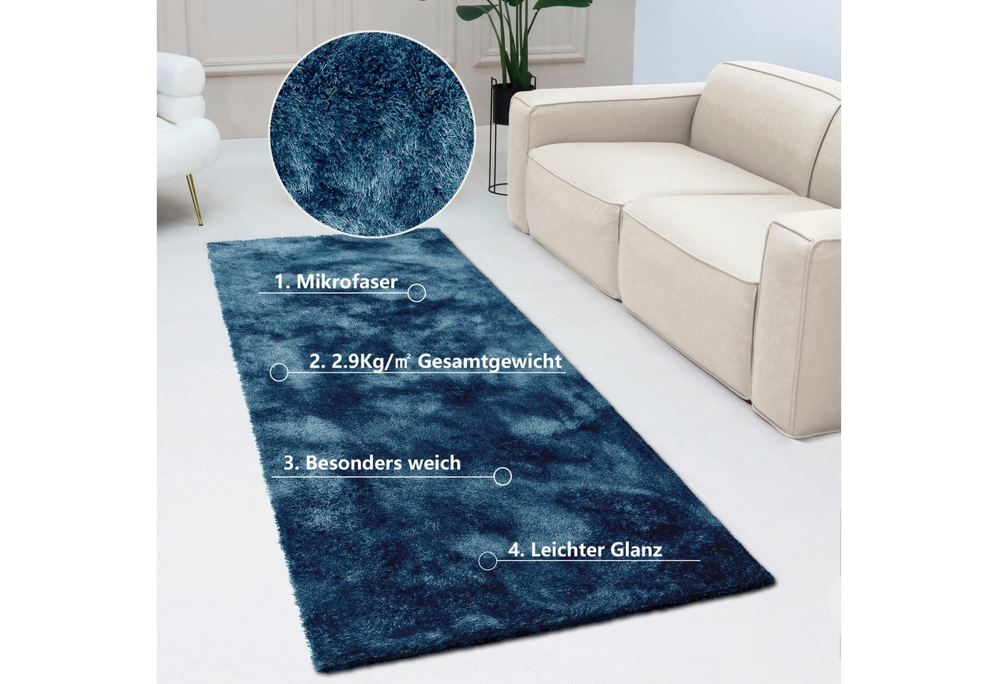 Bruno Banani Teppich Dana Teppich, besonders weich und kuschelig, Kundenliebling, rechteckig, Höhe: 30 mm, uni, Mikrofaser Teppiche, Wohnzimmer, Schlafzimmer, E – Bild 2 von 5