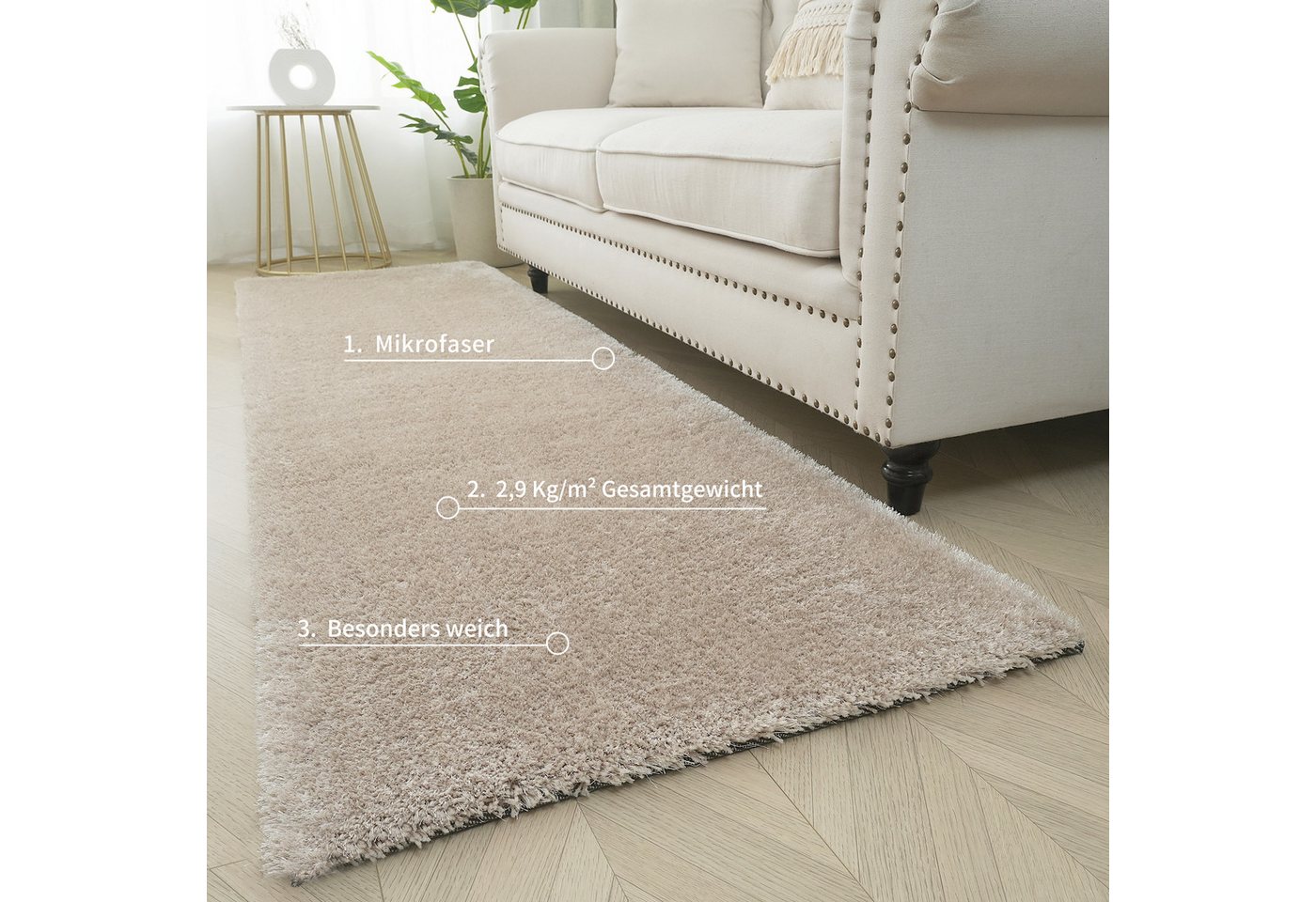 Bruno Banani Teppich Dana Teppich, besonders weich und kuschelig, Kundenliebling, rechteckig, Höhe: 30 mm, uni, Mikrofaser Teppiche, Wohnzimmer, Schlafzimmer, E – Bild 4 von 5