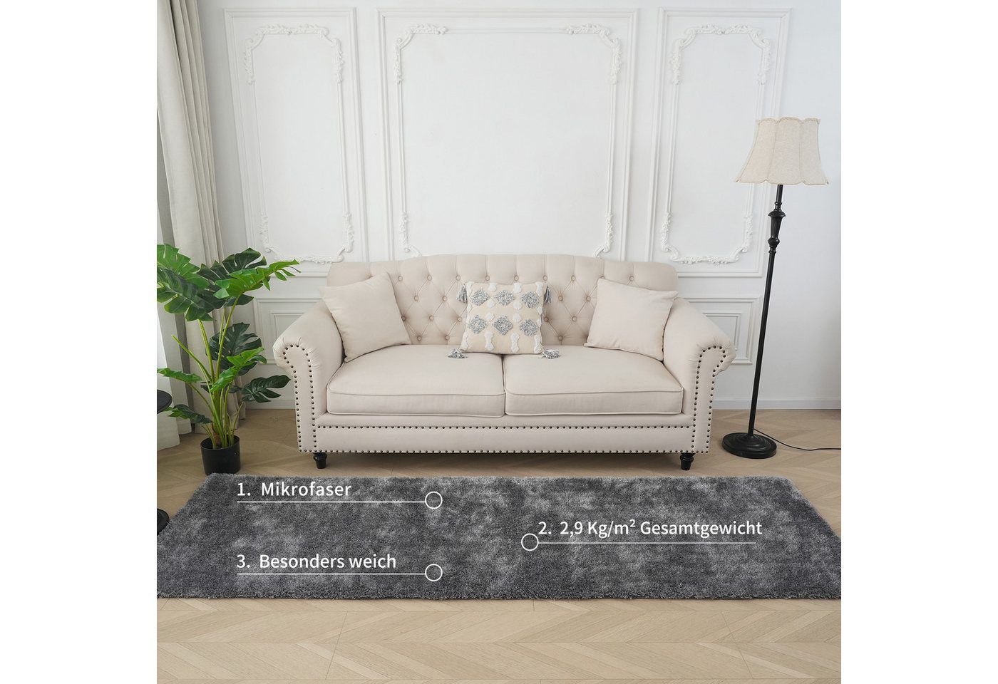 Bruno Banani Teppich Dana Teppich, besonders weich und kuschelig, Kundenliebling, rechteckig, Höhe: 30 mm, uni, Mikrofaser Teppiche, Wohnzimmer, Schlafzimmer, E – Bild 4 von 5