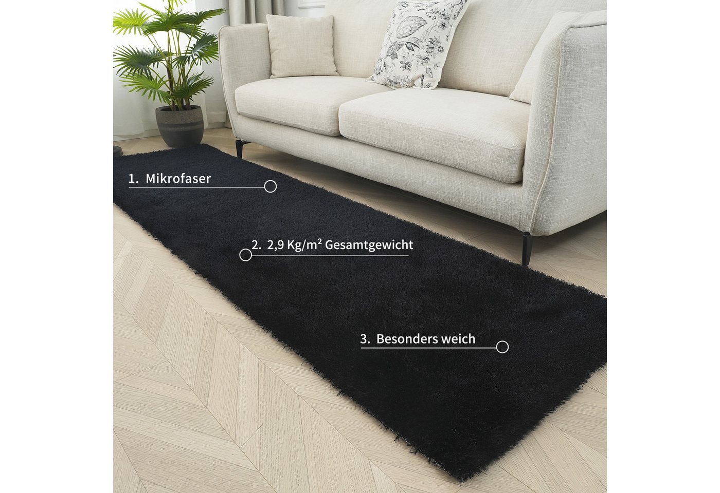 Bruno Banani Teppich Dana Teppich, besonders weich und kuschelig, Kundenliebling, rechteckig, Höhe: 30 mm, uni, Mikrofaser Teppiche, Wohnzimmer, Schlafzimmer, E – Bild 5 von 5