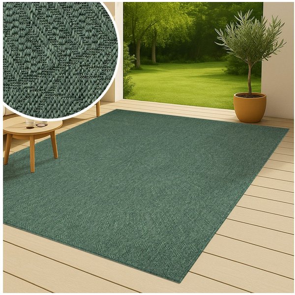 Bruno Banani Teppich Solan, ethno, boho-inspiriert, In- und Outdoor geeignet, rechteckig, Höhe: 5 mm, Mandala, Kreise, Küche, Wohnzimmer, Camping, Balkon