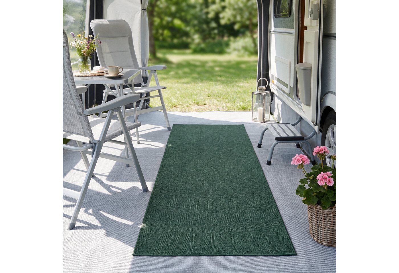 Bruno Banani Teppich Solan, ethno, boho-inspiriert, In- und Outdoor geeignet, rechteckig, Höhe: 5 mm, Mandala, Kreise, Küche, Wohnzimmer, Camping, Balkon – Bild 2 von 5