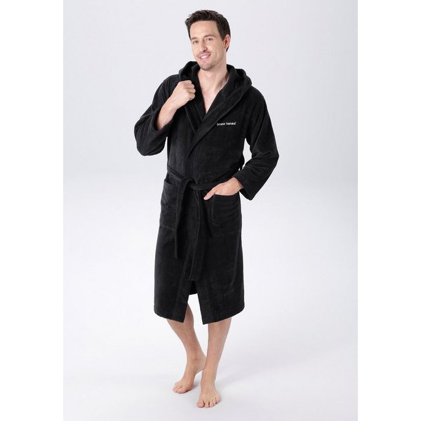 Bruno Banani Unisex-Bademantel Daniel, ideal für Sauna & Spa, Hotelbademantel, Morgenmantel, Langform, Veloursfrottier, Kapuze, Gürtel, Damen & Herren Bademante