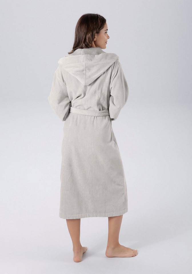 Bruno Banani Unisex-Bademantel Daniel, ideal für Sauna & Spa, Hotelbademantel, Morgenmantel, Langform, Veloursfrottier, Kapuze, Gürtel, Damen & Herren Bademante – Bild 3 von 5
