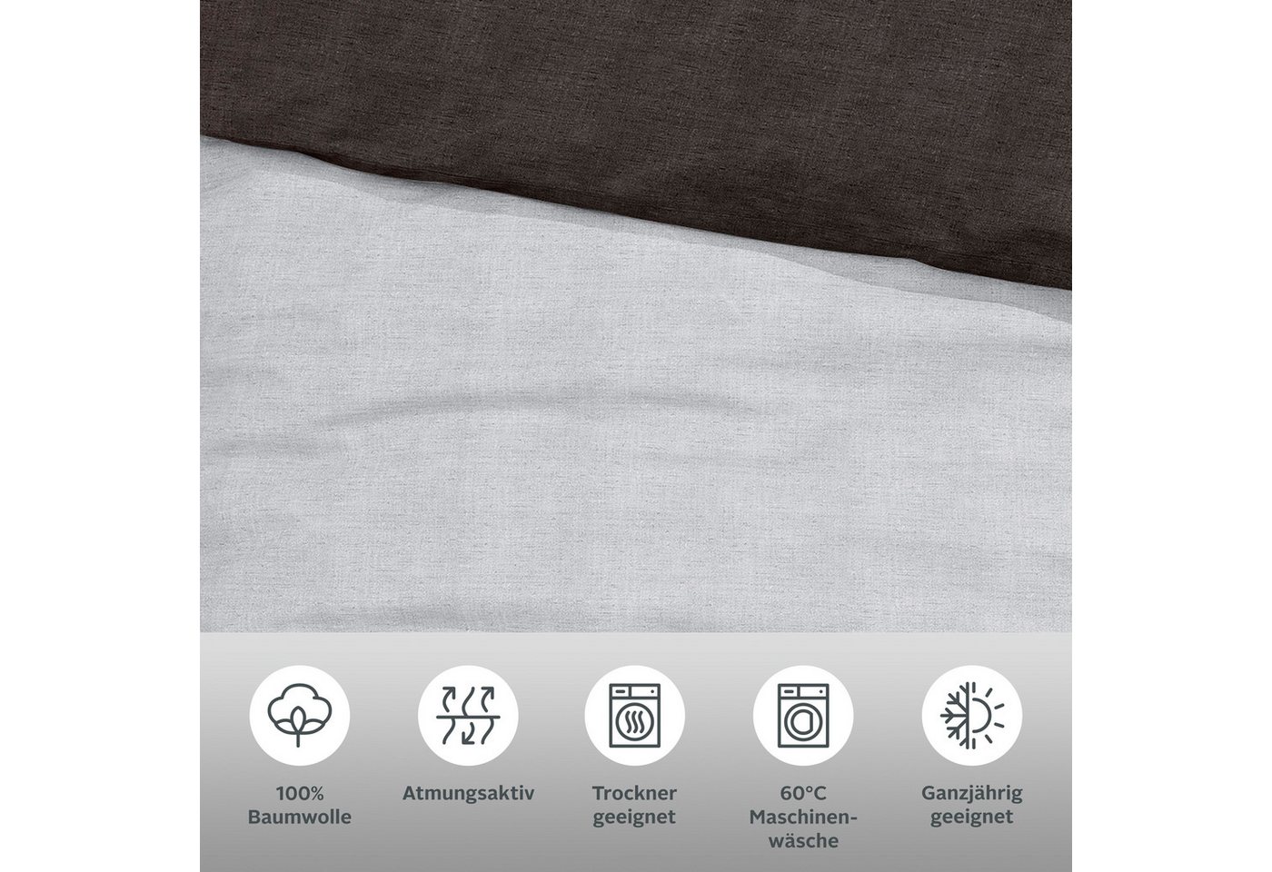 Bruno Banani Wendebettwäsche Merlin in Gr. 135x200 oder 155x220 cm, Linon, 2 teilig, Baumwollbettwäsche, Leinen-Look in Melange-Optik – Bild 3 von 5