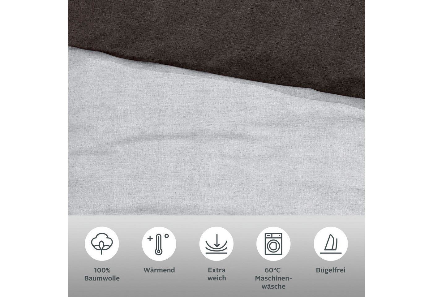 Bruno Banani Wendebettwäsche Merlin in Gr. 135x200 oder 155x220 cm, Biber, 2 teilig, Baumwollbettwäsche, Leinen-Look in Melange-Optik – Bild 3 von 5