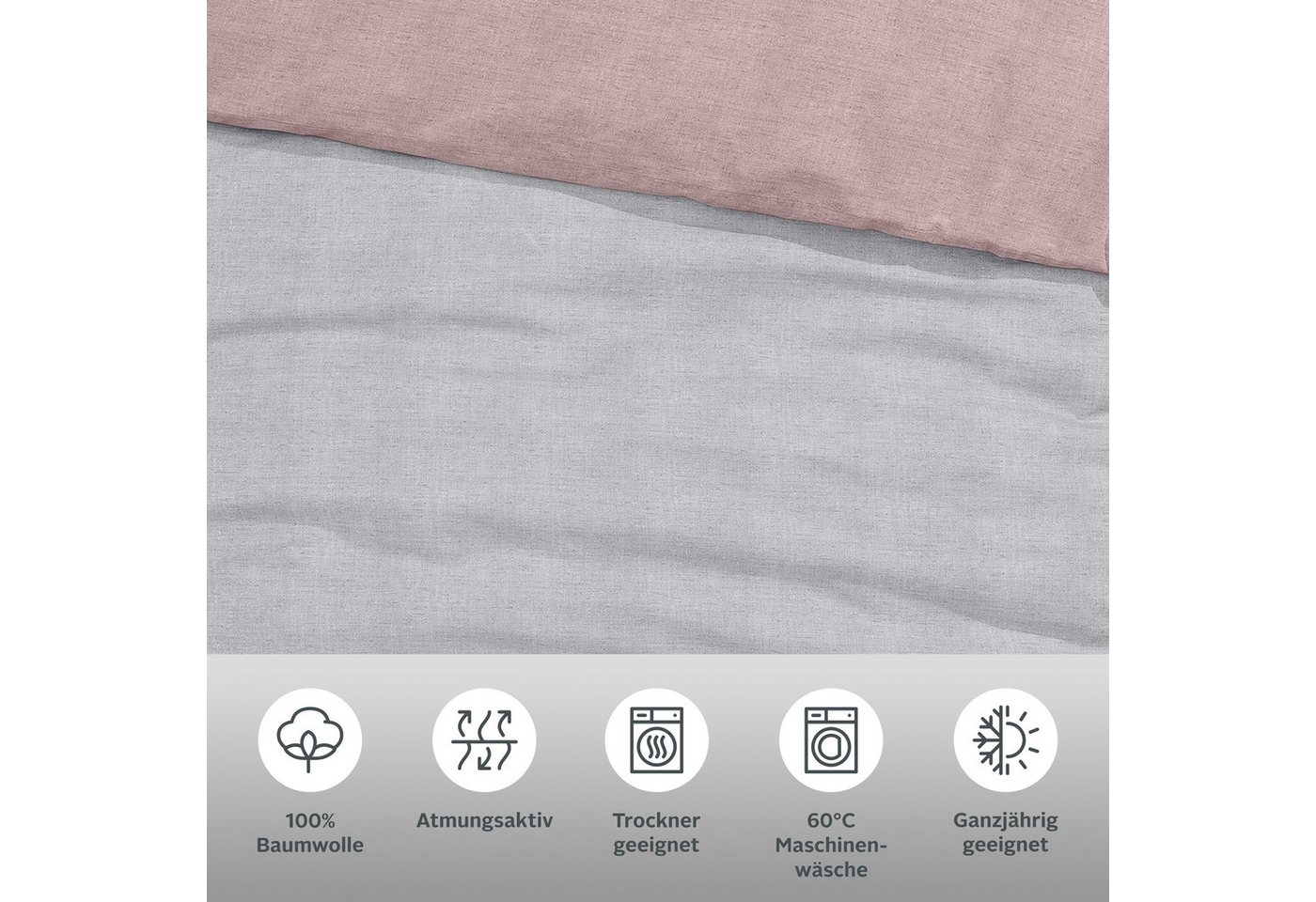 Bruno Banani Wendebettwäsche Merlin in Gr. 135x200 oder 155x220 cm, Linon, 2 teilig, Baumwollbettwäsche, Leinen-Look in Melange-Optik – Bild 3 von 5
