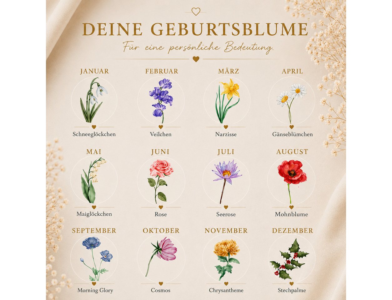 BS Schmuckdesign Kette mit Anhänger mit Gravur Personalisierte Halskette Damen Herzkette Name und Monatsblume Gravur (inkl. Gravur), vollständig personalisierba – Bild 5 von 5