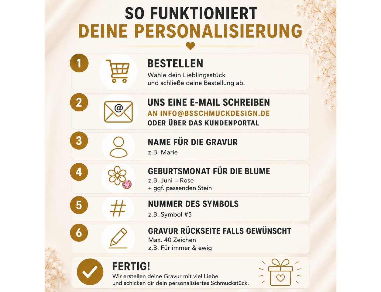 BS Schmuckdesign Kette mit Anhänger mit Gravur Personalisierte Halskette Damen Herzkette Name und Monatsblume Gravur (inkl. Gravur), vollständig personalisierba – Bild 2 von 5