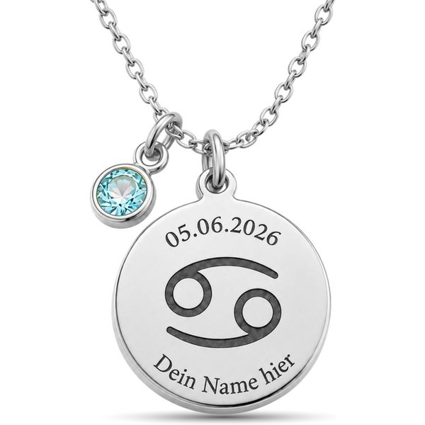 BS Schmuckdesign Kette mit Anhänger mit Gravur Personalisierte Halskette Damen Sternzeichen Name Datum Gravur (persönliche Gravur), inkl. Geschenkbox