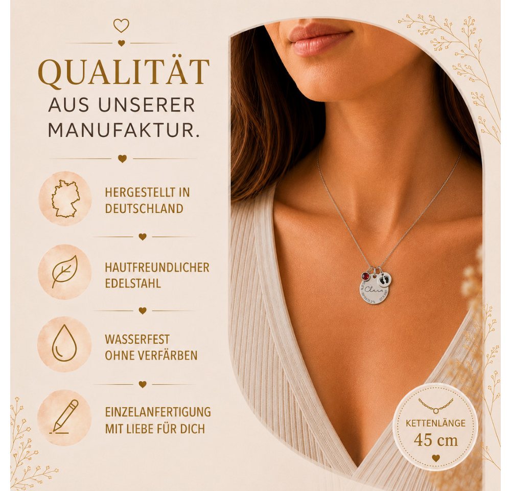 BS Schmuckdesign Kette mit Anhänger mit Gravur Personalisierte Halskette Damen Gravur Geburtsstein Koordinaten (inkl. Gravur), vollständig personalisierbar inkl – Bild 3 von 5