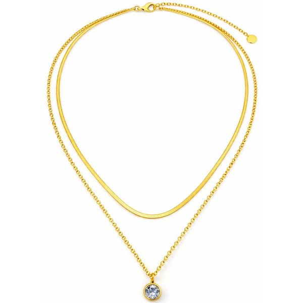 BS Schmuckdesign Statementkette Halskette Damen Layerkette mehrreihig Kristall Anhänger vergoldet (inkl. Geschenkbox), 18K vergoldet, hypoallergen & wasserfest