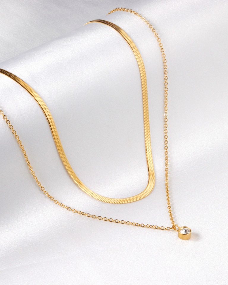 BS Schmuckdesign Statementkette Halskette Damen Layerkette mehrreihig Kristall Anhänger vergoldet (inkl. Geschenkbox), 18K vergoldet, hypoallergen & wasserfest – Bild 3 von 5