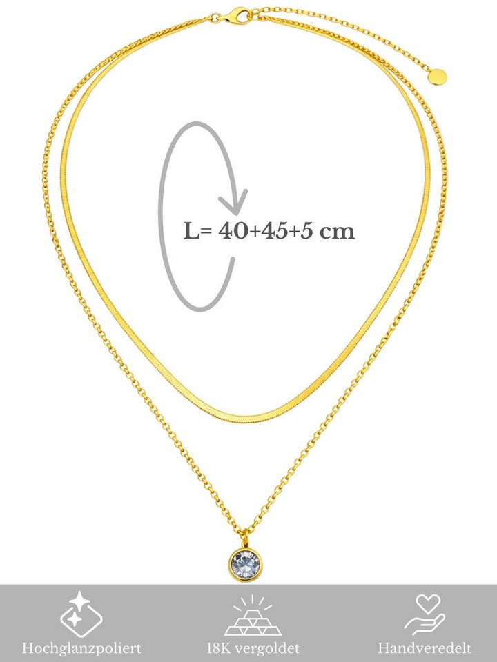 BS Schmuckdesign Statementkette Halskette Damen Layerkette mehrreihig Kristall Anhänger vergoldet (inkl. Geschenkbox), 18K vergoldet, hypoallergen & wasserfest – Bild 5 von 5